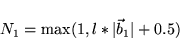 \begin{displaymath}
N_1 = {\rm max}(1,l*\vert{\vec b}_1\vert+0.5)
\end{displaymath}